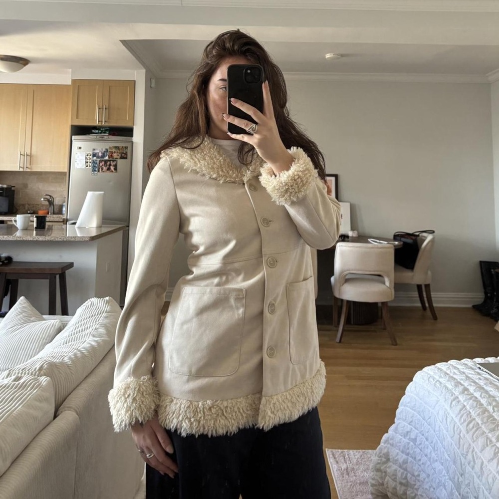 Princess Polly Cream Teddy-Trim Button-Up Jacket